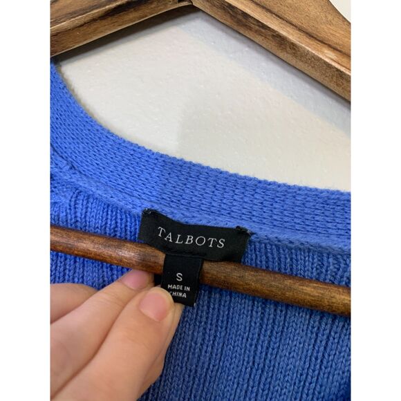 Talbots Blue Tan Ribbed V Neck Sweater Womens Sz S Soft Stretchy - Picture 11 of 14